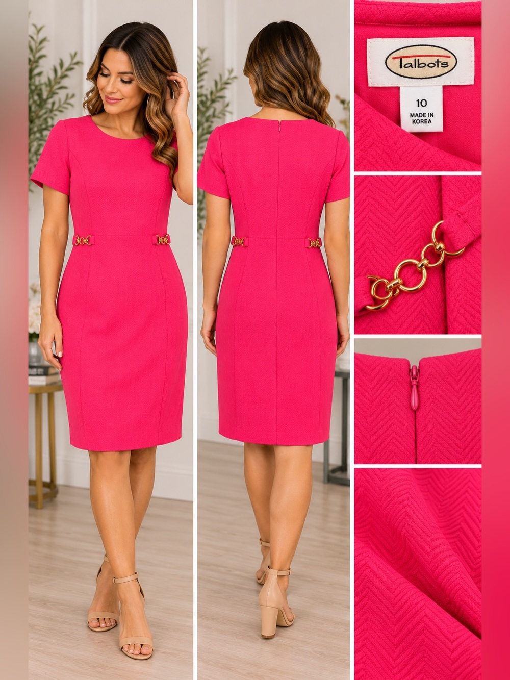 Talbots Bright Hot Pink Textured Sheath Dress – Size 10
